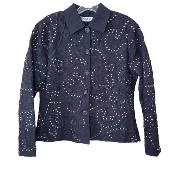 Anage Vtg  Black Jacket Embellished Size Small - Picture 1 of 10